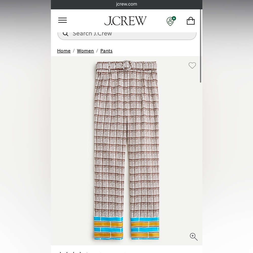 J. Crew- 100% silk Collection high-rise silk-twill set in mini windowpane print
